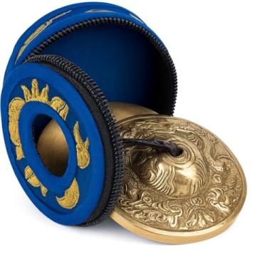 Imagem de Tingsha tibetano com sinos de prato de dragão com estojo | Feito à mão no Nepal sinos de meditação de cura sonora 6,5 cm para cura de som e atenção plena. Instrumento de cura sonora para ioga e