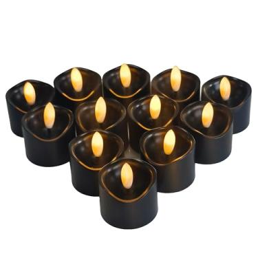 Imagem de CANDLE CHOICE Luzes de chá sem chamas operadas por bateria, pavio preto realista, cintilante, LED cintilante, velas votivas, mesa de festa de casamento, decoração de Halloween, Natal, pilhas, inclusas
