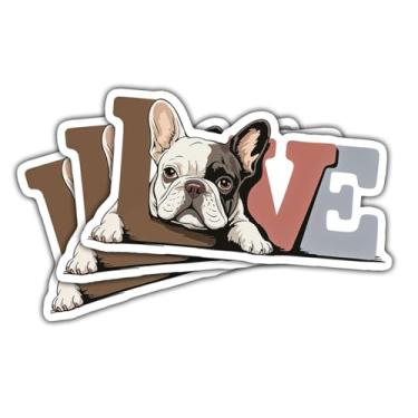 Imagem de 3 adesivos Love French Bulldog, adesivos de vinil com coração de cachorro francês fofo para laptop, notebook, garrafa hidráulica, garrafa de água, para-choque de carro, álbum de recortes, presente