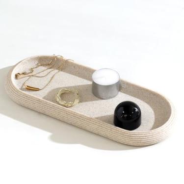 Imagem de Haocoott Bandeja de joias para banheira, bandeja decorativa de perfume com aparência de pedra de resina, suporte de prato organizador de mármore para anel, sabonete, toalha, pequenas coisas na bancada