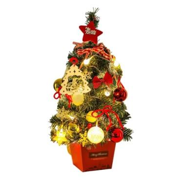 Imagem de 1 peça pequena árvore de Natal iluminada com luzes, enfeite de árvore de Natal para decoração de Natal planta artificial (estilo 7)