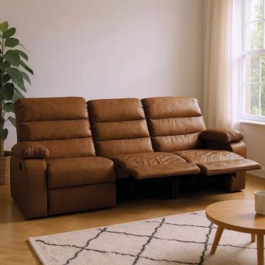 Imagem de Sofá 3 Lugares Reclinável Retrátil 183cm Naaman Sintético Pu K01 - D`rossi Marrom