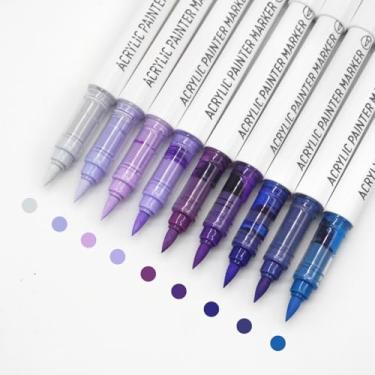 Imagem de Yolaka Marcadores de tinta acrílica à base de água, conjunto de 9 cores de canetas de tinta acrílica com ponta de pincel macio, caneta marcador para pintura rupestre, ovo, madeira, vidro, papel, tinta