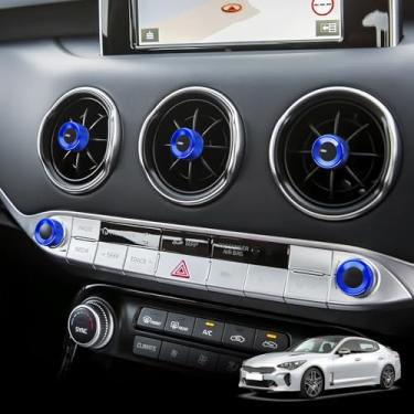 Imagem de JUIVEEL Tampa de botão de ajuste de volume de áudio de rádio de carro, painel de painel de ar condicionado compatível com acessórios Kia Stinger 2018-2023 (azul, 5 peças)