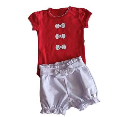 Imagem de Conjunto Body Vermelho e Short Branco para Bebê Menina - Anjos Baby, V