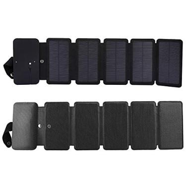 Imagem de Akozon Carregador Solar USB Dobrável para Exterior - Conversão Eficiente de Energia Solar de 75%, Fonte de Alimentação de Saída Dupla para Smartphones e Dispositivos Eletrônicos (Preto)