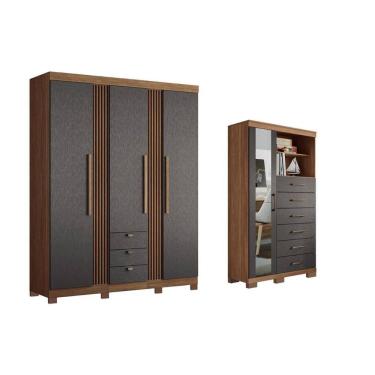 Imagem de Guarda Roupa 2 Peças (1GuardaRoupa+1Cômoda) QC257 Jatobá/Grafite - Santos Andirá