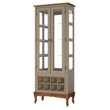 Imagem de Adega E Cristaleira Colonial Com 2 Portas De Vidro E Pés Luiz Xv - Amêndoa Laca Com Tampo E Base Imbuia Glazer