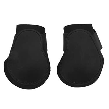 Imagem de CUOFYUNL 2 peças botas de perna de cavalo PU Shell elástico absorvente de choque protetor de perna de cavalo para equestre (patas traseiras pretas Médias)