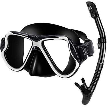 Imagem de Conjunto de Snorkel Seco Máscara com Visão Panorâmica Amplia Mergulho Vidro Temperado Anti-Embaçamento Cinto Fácil Ajustar Equipamento Profissional Snorkeling para Adultos Respiração