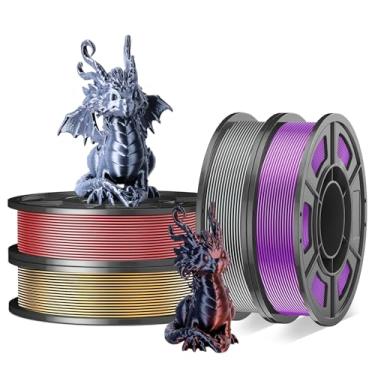 Imagem de Amoybaby Pacote de filamentos PLA de seda de duas cores | Pacote com 4 (250 g/carretel, 1 kg total), ouro preto, preto, vermelho, preto e roxo e preto branco, filamento de impressora 3D brilhante de