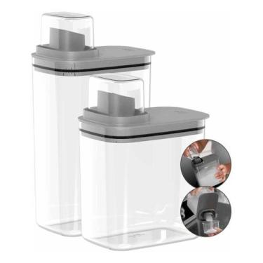 Imagem de 2 Dispenser Organizador Com Copo Medidor 2,3l + 1,5l Chumbo - Ou