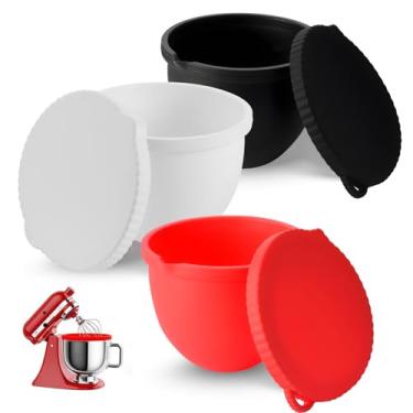 Imagem de Forros de silicone para batedeira KitchenAid de 5 litros - Acessórios para batedeira, não é necessário mais tigelas misturadoras - 3 forros e 3 tampas