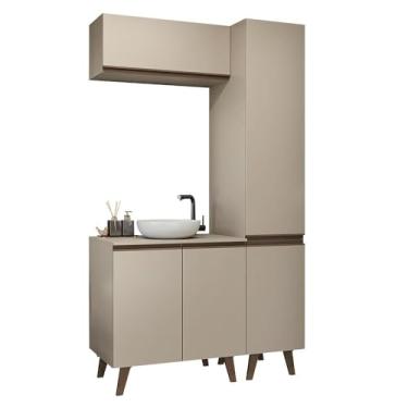 Imagem de Conjunto Gabinete para Banheiro 120cm 5 Portas Crema Nice Madesa 03