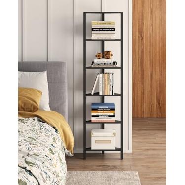Imagem de TUTOTAK Prateleira de canto, estante de canto de 6 camadas para espaços pequenos, suporte de prateleira de canto estreito com rack de armazenamento, para sala de estar, quarto, preto BS05BK006