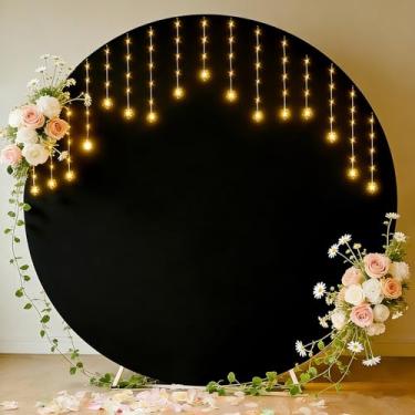 Imagem de HOLITS Capa de fundo redonda de 2,5 m com luzes, capa de arco circular de elastano resistente a rugas com luzes de LED para casamento, chá de bebê, sessões de fotos, festas e eventos, decoração de