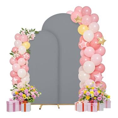 Imagem de Conjunto de capas de arco de casamento de 2 m, 1,8 m, arco, suporte de arco, tecido elastano, pano de fundo elástico para decoração de festa de aniversário de casamento, chá de bebê (cinza moky)