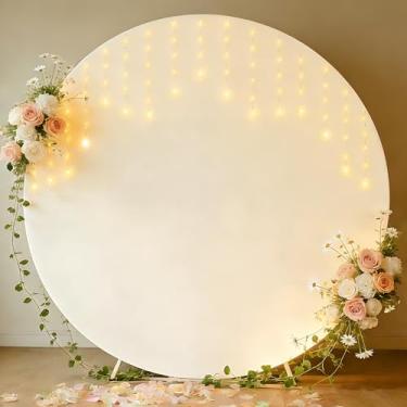 Imagem de HOLITS Capa de fundo redonda de 2 m com luzes, capa de arco circular de elastano resistente a rugas com luzes de LED para casamento, chá de bebê, sessões de fotos de aniversário, festas e eventos