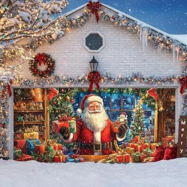 Imagem de Santa's Shop Decoração de porta de garagem, Feliz Natal, loja de brinquedos, pano de fundo, faixa de porta de garagem pendurada, decoração de festa de Natal para ambientes externos, interiores, casa