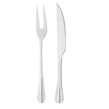 Imagem de Kit Garfo e Faca de Aço Inox para Assado Prateado - Lyor