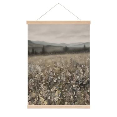 Imagem de Cabide de pôster de arte de parede de paisagem vintage, flor de prado, botânica, decoração de arte de parede, faixa pendurada, decoração moderna de casa de fazenda, cozinha, quarto, banheiro