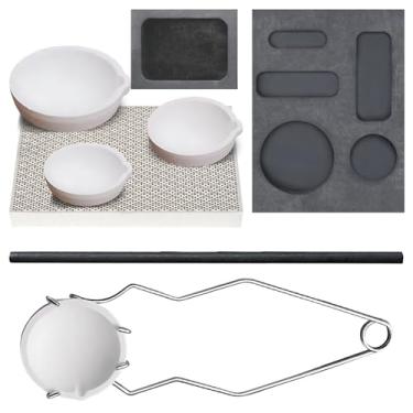 Imagem de Kit profissional de derretimento de metal com cadinhos de cerâmica (200 g/500 g/1000 g), formas de fundição de lingote de grafite, pinças e tijolos de fogo para fundição de ouro, prata, cobre |