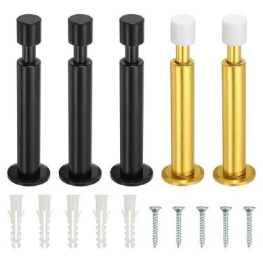 Imagem de PATIKIL 5 batentes de porta, batente de porta de alumínio protetor de parede de metal batente longo sólido para home office shopping center para proteger a porta de parede, 3 preto/2 dourado