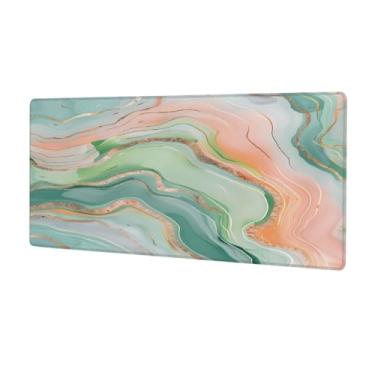 Imagem de Tapete de rato verde mármore rosa grande à prova d'água tapete protetor de mesa estendido para computador tapete de base de borracha antiderrapante para escritório, computador, teclado, laptop e mesa