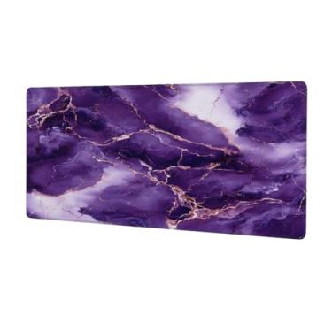 Imagem de Tapete de mouse com arte de mármore roxo grande à prova d'água para computador estendido tapete protetor de mesa antiderrapante base de borracha para escritório, computador, teclado, laptop e mesa de