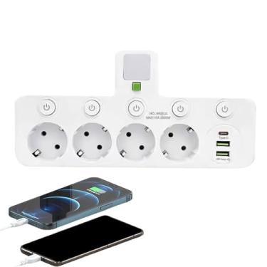 Imagem de Adaptador de Viagem | Proteção Contra Sobrecarga 2500w Multi-Porta - Carregador De Parede Com 4 Tomadas,Para Telefone Laptop Eletrônicos Em Viagens E Negócios