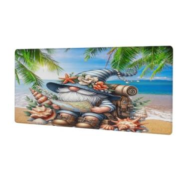Imagem de Tapete de mouse grande gnomo verão à beira-mar à prova d'água tapete protetor de mesa estendido para computador, base de borracha antiderrapante para escritório, computador, teclado, laptop e mesa de