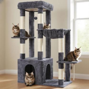 Imagem de Heybly Árvore de gato resistente, torre para gatos grandes e adultos, condomínio para gatos altos com rodapé extragrande, móveis de pelúcia de vários níveis com postes para arranhar, rede, bolas de