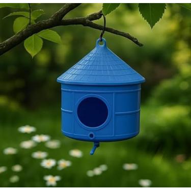 Imagem de Casinha Ninho Para Passarinho Com Poleiro P/Pássaro Jardim Azul