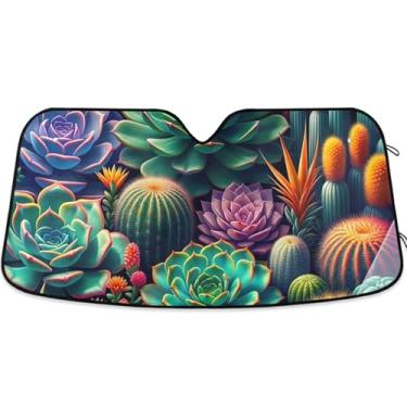 Imagem de Persiana de sol de suculentas coloridas vibrantes para para-brisas de carro, engraçadas, retráteis, personalizadas, para janelas dianteiras automotivas S, 134,6 cm x 59,7 cm