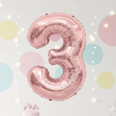 Imagem de 1 balão número metálico rosa de 81 cm, balão reutilizável de alumínio para decorações de festa de aniversário e aniversário
