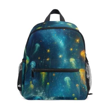 Imagem de Sea Blue Fancy Jellyfish Simple Modern Toddler Backpack 10x4x12 In, School Backpack for Girls with Water Bottle Pockets, Whistle Buckle