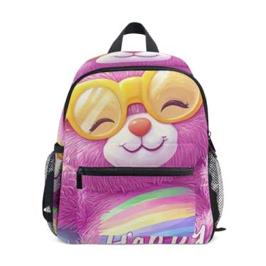 Imagem de Cute Pink Bear Birthday Simple Modern Kids Backpack 10x4x12 In, Little Girls Backpack with Water Bottle Pockets, Whistle Buckle
