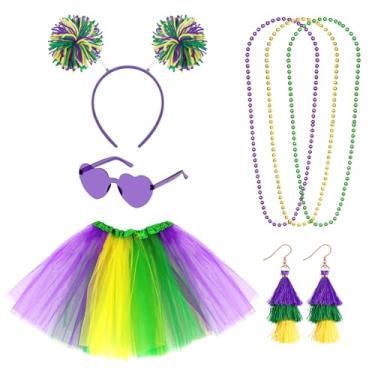 Imagem de Conjunto de acessórios de fantasia feminina dos anos 80 - saia tutu, faixa de cabeça, colar, brincos e óculos para festas temáticas retrô, Multicor, Standard