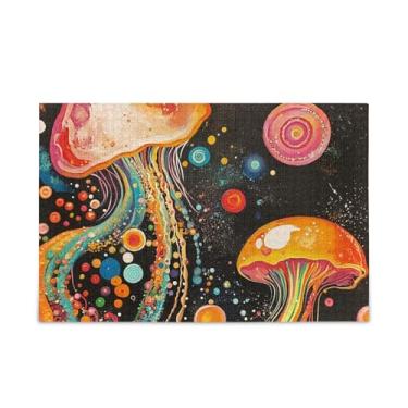 Imagem de Quebra-cabeça de 500 peças coloridas de água-viva preta de madeira e papel com bolsa de armazenamento para homens