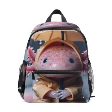 Imagem de GAIGEO Cute Axolotl Animal Print Little Kids Backpack with Whistle, 2 Bottle Pockets, Lightweight, Kids Travel Backpacks 10x4x12 In, for Ages 3-8