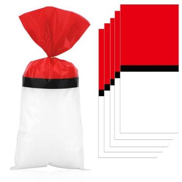 Imagem de 100un Sacos Doces Tema Desenhos Animados Vermelho e Branco, Sacos Lembrancinhas Festa Animação com 100 Laços Twist Embalagem Snacks Biscoitos Doces Saco para Suprimentos Festa Aniversário