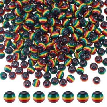 Imagem de HOBBIESAY 300 peças de contas listradas Jamaica 5,5 mm contas redondas de resina rasta contas vermelhas amarelas verdes contas espaçadoras contas mês africano juneteenth beading suprimentos para