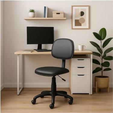 Imagem de Cadeira Secretária Giratória Ergonômica de Escritório em Courvin com Rodízios Antirrisco, Ajustável, Confortável e Durável, Preto - Escritex