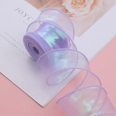 Imagem de Fita de organza de cauda de peixe iridescente de 9,8 m, fita transparente de tecido de 4 cm de largura para fazer joias, laços de cabelo, flores, guirlandas de Natal, decorações de casamento