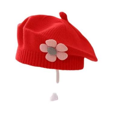 Imagem de Gorro De Inverno Quente Para Meninas Bebês, Chapéu De Flor Tricotado, 