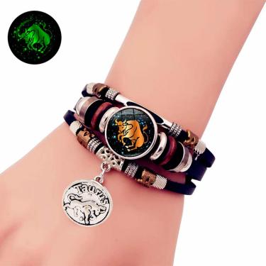 Imagem de Pulseira Sintético Multicamadas Signo de Touro Brilha Escuro