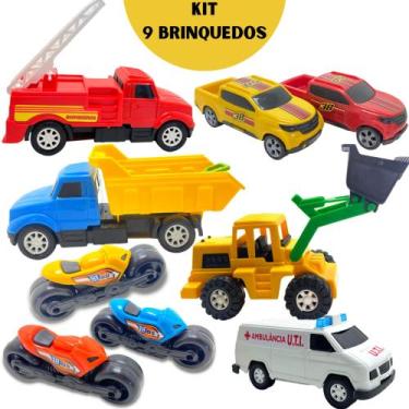 Imagem de Kit 9 Brinquedo Carrinho Bombeiro Trator Caminhão Criança - DIVERPLAS