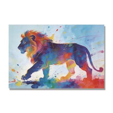 Imagem de NHLDZYH Arte abstrata de respingos de leão, pintura colorida de animais em tela, decoração de parede expressiva moderna para sala de estar ou escritório. A69. 40 x 60 cm - 15,8 x 23,7 pol. Somente