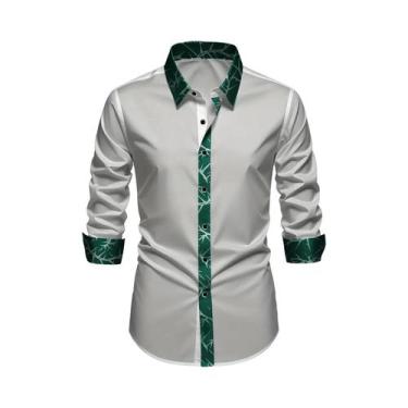 Imagem de Camisa De Tuxedo Masculina Em Patchwork De Manga Longa Casual Intelige