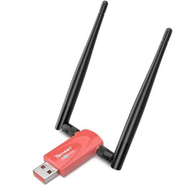 Imagem de Adaptador WiFi USB sem fio para desktop, Techkey AC1300Mbps Dongle de rede com banda dupla 2,4 GHz/400Mbps 5GHz/867Mbps 5dBi antena de alto ganho para laptop compatível com Windows 11/10-vermelho